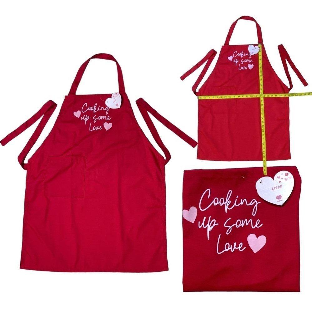 Always First Apron Halter Waist Tie Adjustable Pocket 28 x 22 in Red Pink